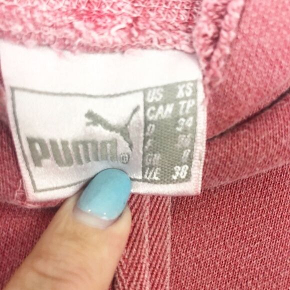 PUMA | Pale Red Distressed Hoodie Semi Cropped Sweatshirt Women’s Size X-Small - Picture 6 of 7